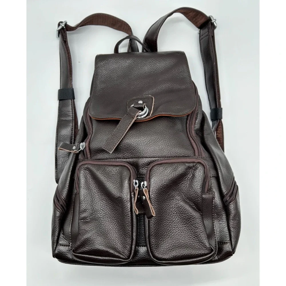 Coolcy Leather Backpack Purse Brown Leather Pebbled EUC